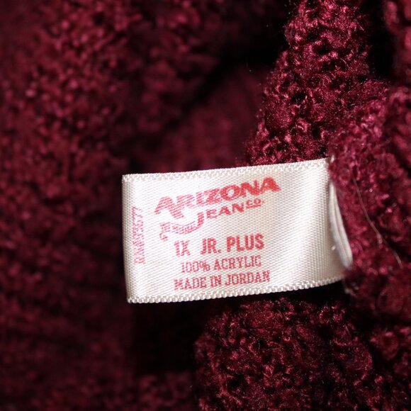 Arizona Jean burgundy long-sleeved textured knit crewneck sweater 1X Junior Plus - Picture 6 of 7